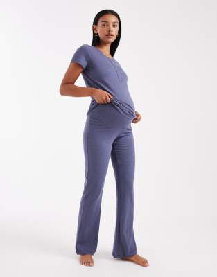 Mamalicious Maternity - Set aus Hose mit Überbauch-Bund und T-Shirt mit Stillfunktion, in Dunkelblau, Umstandsmode-Marin...