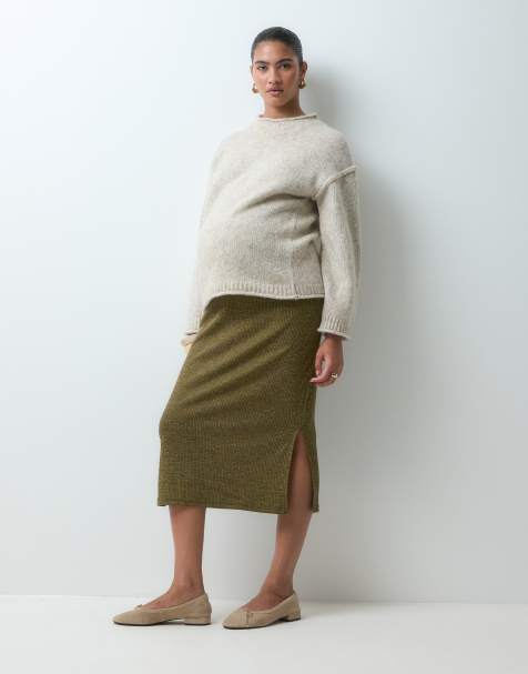 Mamalicious Maternity set med jersey-midi-kjol med hög midja i mossgrön melerad - view 1