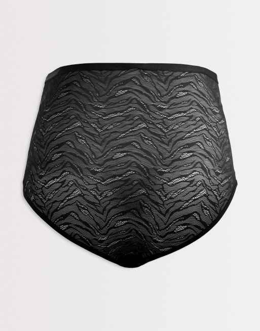Mamalicious Maternity sheer zebra mesh over the bump briefs in black, 2 of 3