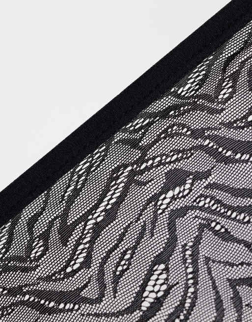 Mamalicious Maternity sheer zebra mesh over the bump briefs in black, 3 of 3