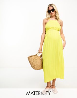 Mamalicious Maternity shirred bodice cami midi dress in yellow