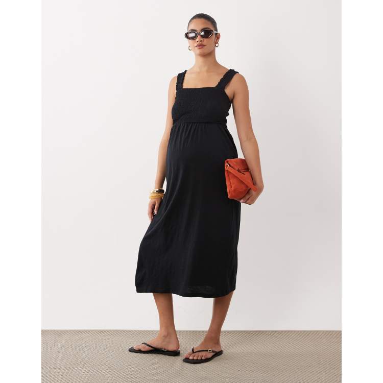 Mamalicious Maternity shirred bust detail midi dress in black | ASOS