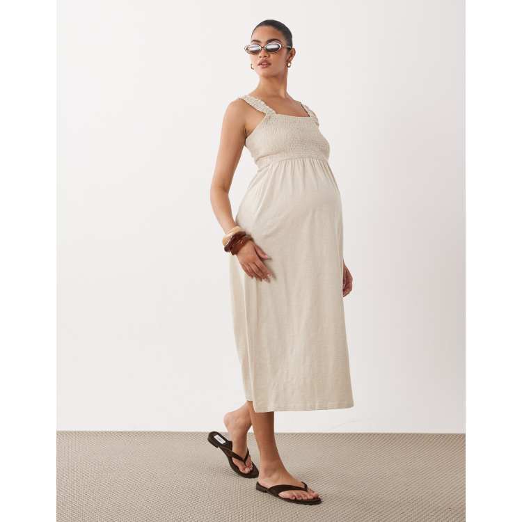 pregnancy midi dress Bearsland Women's Maternity Midi Dress Short Sleeve Casual Beach Pregn main image 0