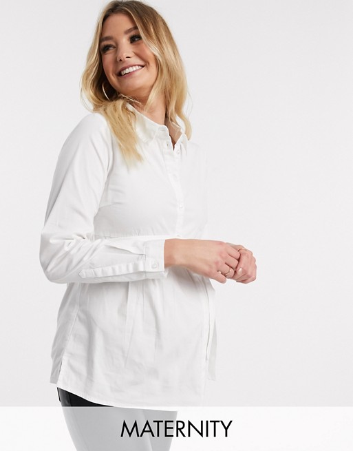 Mamalicious maternity shirt with smock detail in white