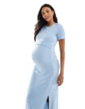 [Mama.licious] Mamalicious Maternity short sleeve jersey maxi dress with hidden nursing overlay in blue S Glacier Lake
