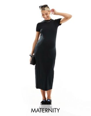 Mama.licious Mamalicious Maternity Short Sleeve Jersey Midi Dress In Black
