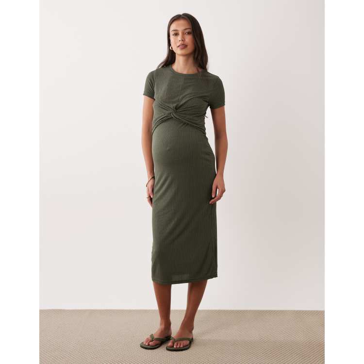 miami formal wedding guest dress Mauve Round Neck Short Sleeve Maternity Maxi Dress Large main image 1