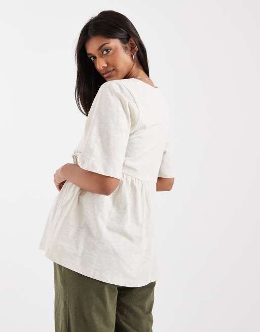 Mamalicious Maternity short sleeve nursing wrap detail jersey top in cream, 4 of 4