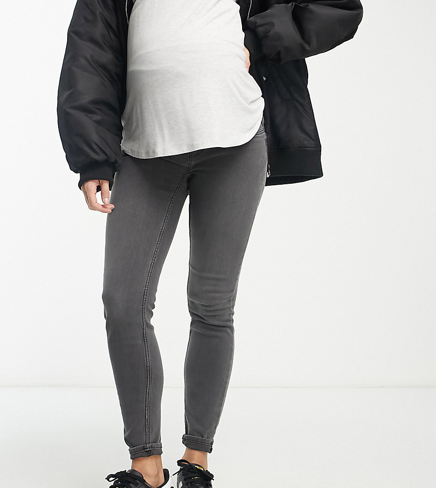mamalicious maternity - skinny jeans i mellemgrå med taljekant over maven