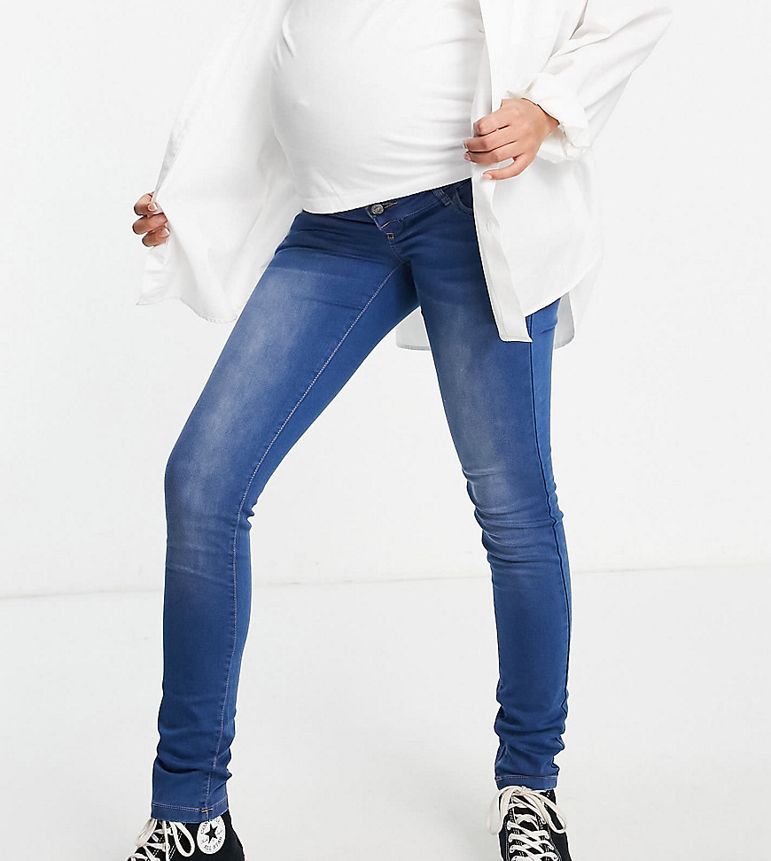 Mamalicious Maternity – Skinny-Jeans in Mittelblau