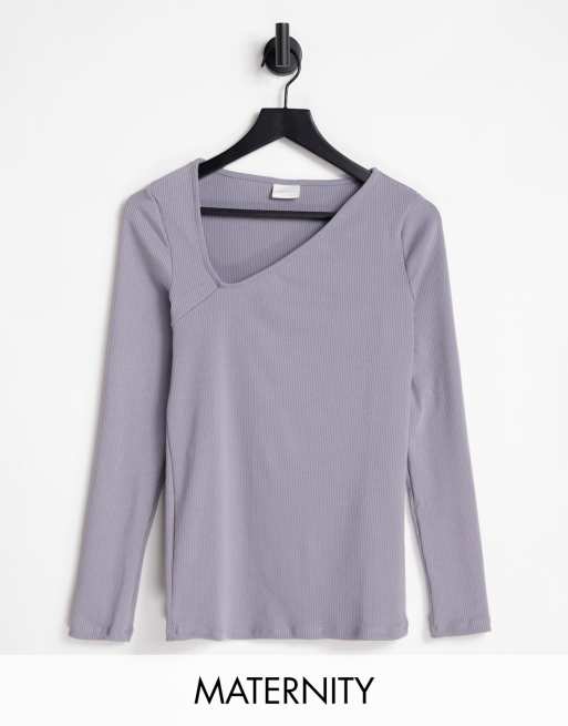 Mamalicious Maternity slash neck top in gray