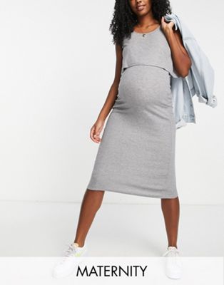 Mamalicious Maternity sleeveless midi dress with nursing function in grey