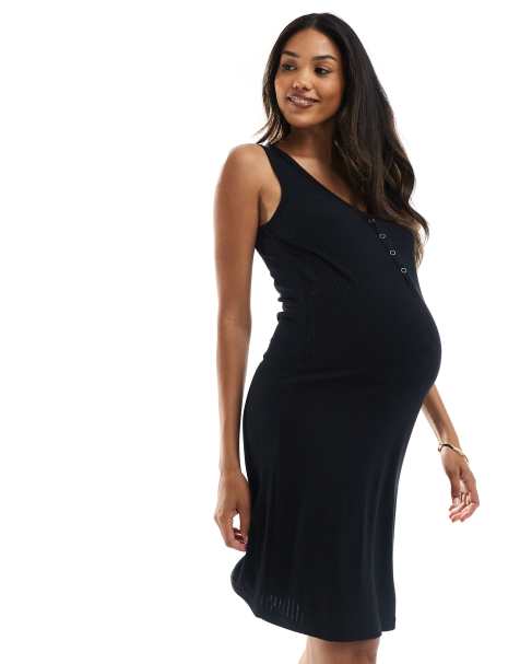 Mamalicious Maternity sleeveless nightdress with nursing function in black - view 1