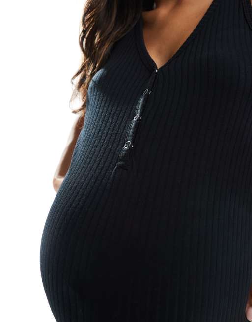 Mamalicious Maternity sleeveless nightdress with nursing function in black, 3 of 4