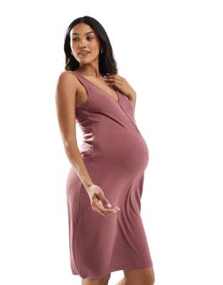 Mama.licious Mamalicious Maternity Sleeveless Nightdress With Nursing Function In Red