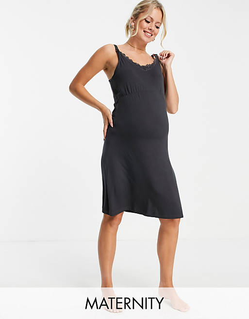 Mamalicious Maternity sleeveless nightgown with nursing function in black