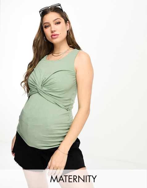 Mamalicious Maternity nursing 2 in 1 functional long sleeve top in khaki