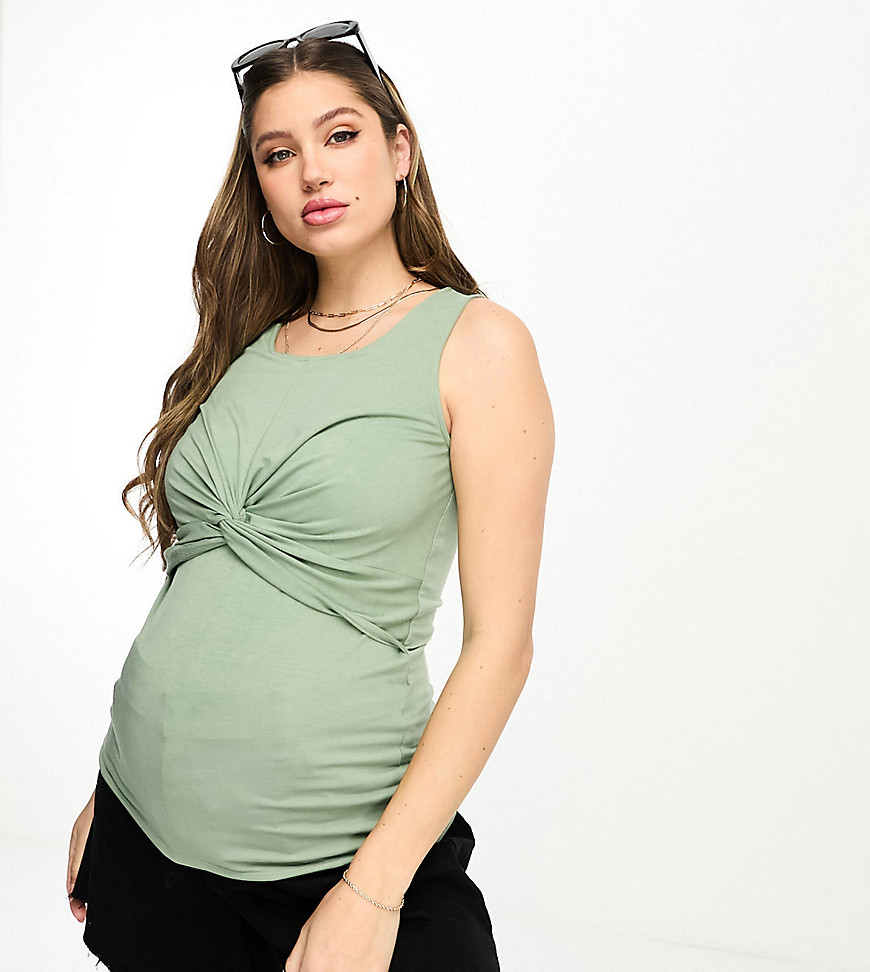 Mamalicious Maternity sleeveless t-shirt with ruched detail in green