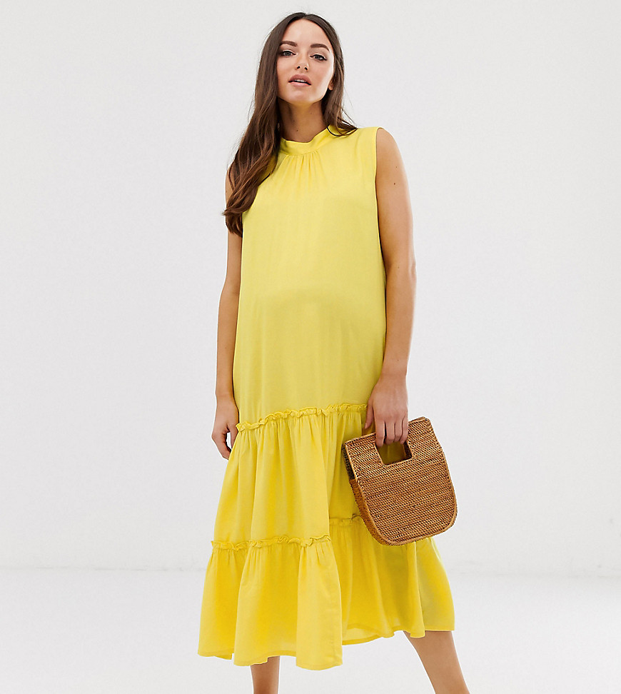 Mamalicious maternity sleeveless tiered maxi dress in yellow