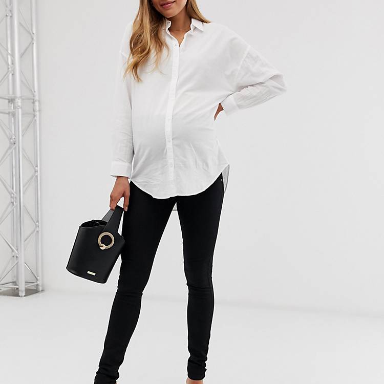 Mamalicious Maternity slim jeans with bump band in black | ASOS