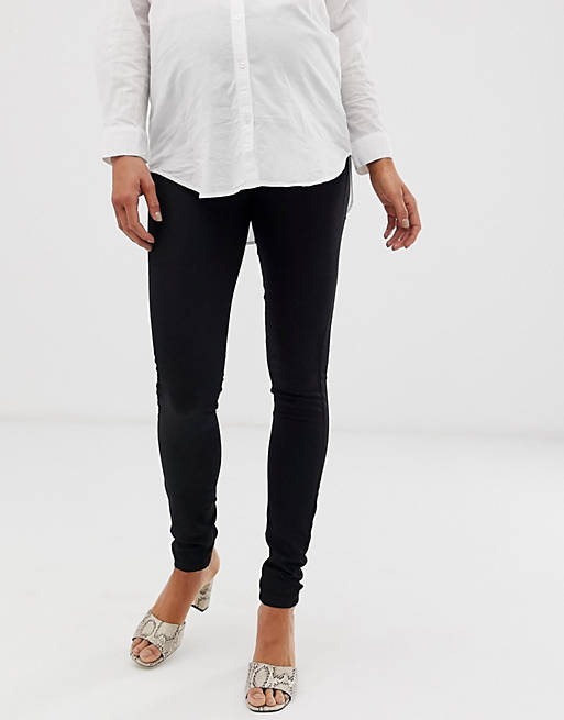 Mamalicious Maternity slim jeans with bump band in black | ASOS
