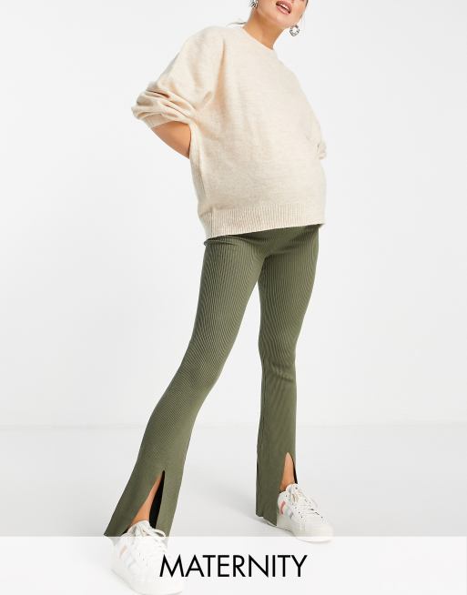 Mamalicious Maternity slit front leggings in khaki - part of a set