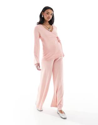 Mamalicious Maternity Wide Leg Jersey Pants In Cream And Navy Stripe Part Of A Set - View #8