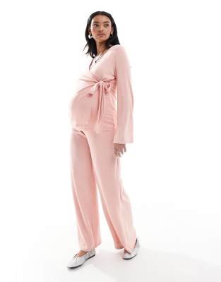 Mamalicious Maternity slubby jersey wide leg pants in rose pink - part of a set