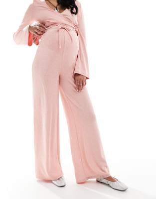 Mama.licious Mamalicious Maternity Slubby Jersey Wide Leg Pants In Pink