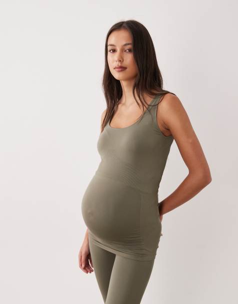 Mamalicious Maternity - Sømløs kakifarvet top - Del af sæt - view 1