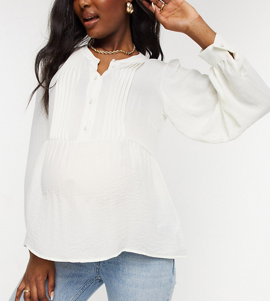 Mamalicious Maternity smock shirt with pleat detail in white