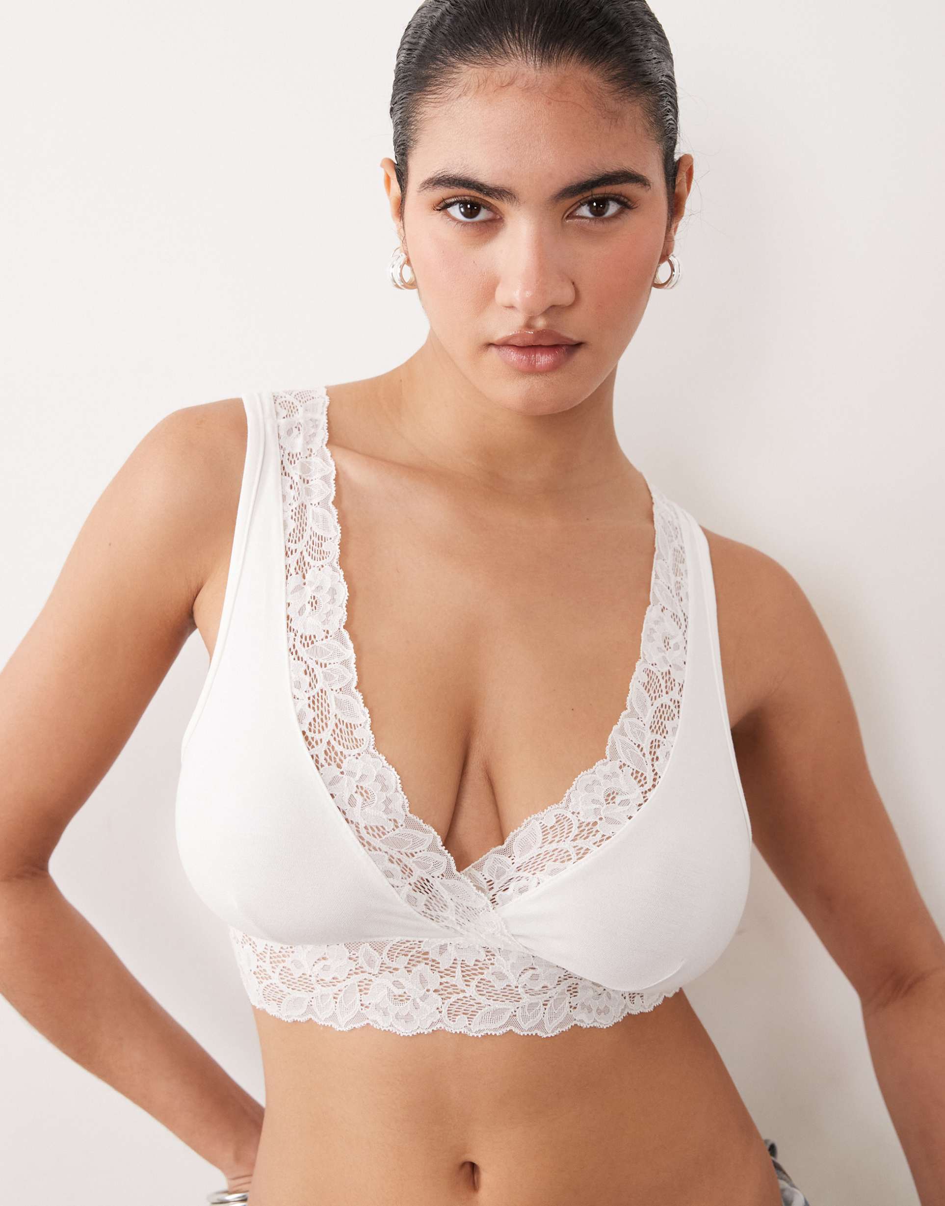 mamalicious maternity soft lace nursing bralette in white