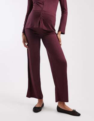 Mama.licious Mamalicious Maternity Soft Straight Leg Jersey Pants In Burgundy