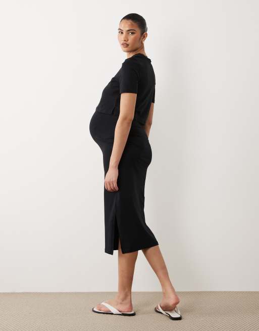 Mamalicious Maternity - Sort 2-delt basissæt i jersey med cropped T-shirt og midinederdel, 4 af 4