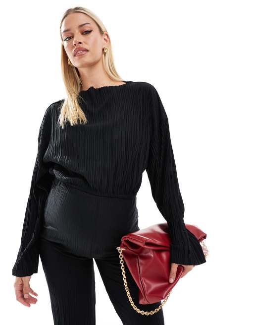 Mamalicious Maternity - Sort croptop med lange ærmer og plisseringer - Del af sæt