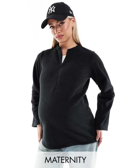 Mamalicious - Maternity - Sort fleece med lynlås og brede ærmer