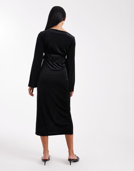 Mamalicious Maternity - Sort midikjole i velour med klokkeærmer, 3 af 4
