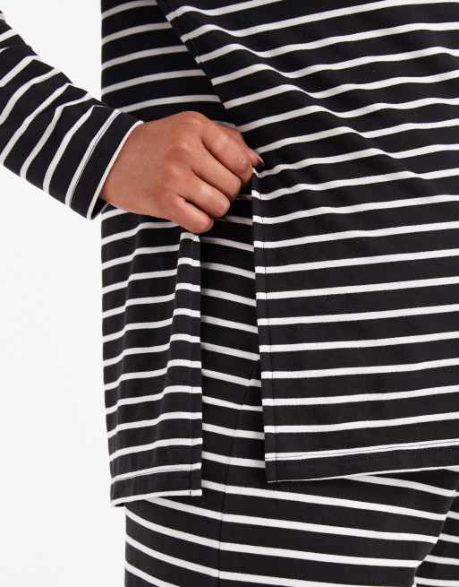 Mamalicious Maternity - Sort og hvid overdel i blød jersey med rund hals og striber - Del af sæt, 3 af 4