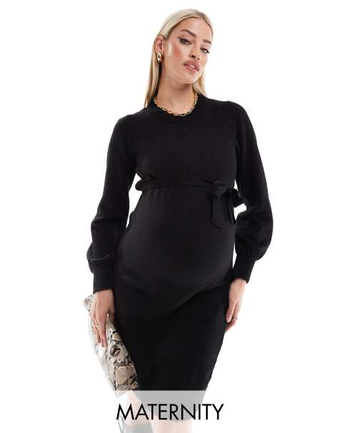 Mamalicious Maternity - Sort strikket minikjole med bælte - view 1