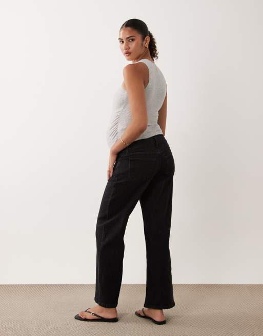 Mamalicious Maternity Soul over the bump wide leg jeans in black denim, 3 of 5