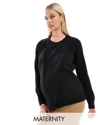 Mama.licious Mamalicious maternity split front jumper with nursing functionality in black