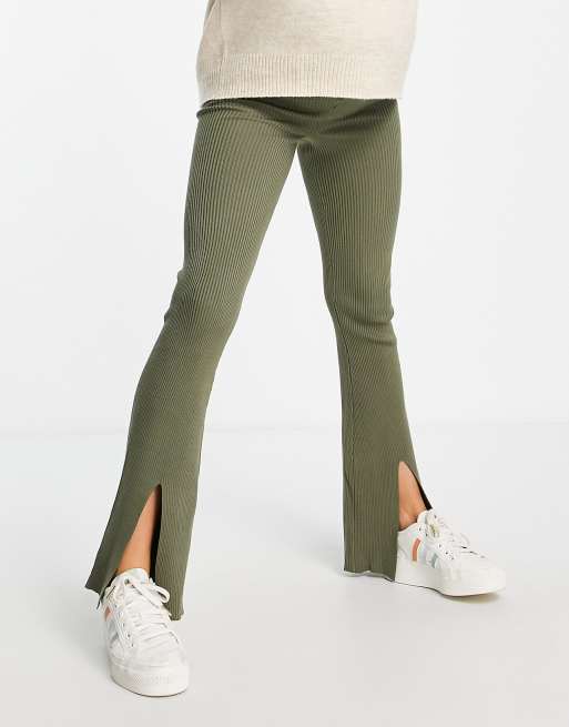 Mamalicious Maternity split front leggings in khaki (part of a set), 4 of 4