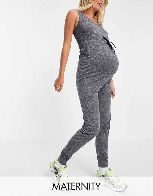 Mamalicious Maternity recycled blend sports jumpsuit in dark grey