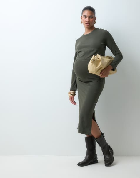 MAMALICIOUS Maternity sæt med langærmet jerseytop og midinederdel i mørkegrøn - view 1