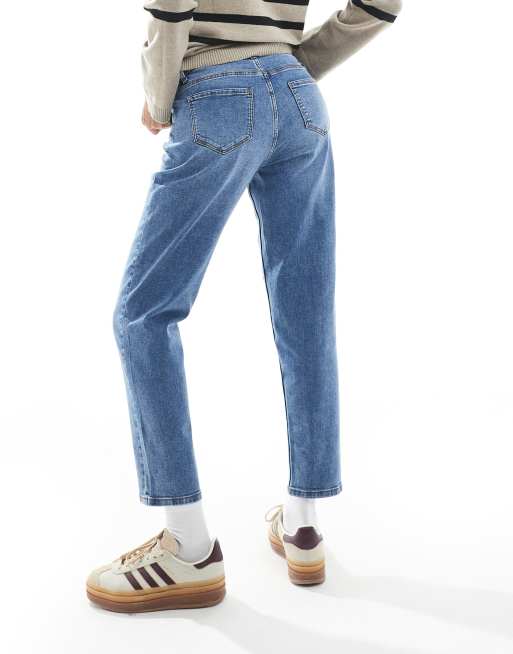 Mamalicious Maternity straight leg jeans with soft over the bump band in medium-blue wash, 3 of 5