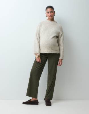Mama.licious Mamalicious Maternity Straight Leg Tie Waist Corduroy Trouser In Green