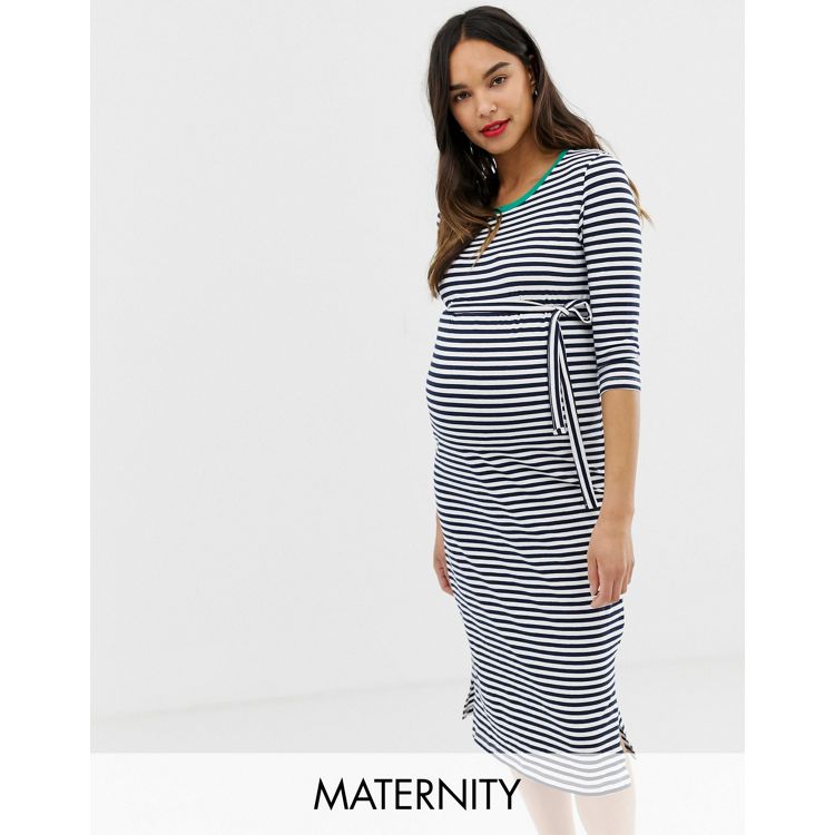 Mamalicious Lea Organic Cotton Stripe Maternity Dress, Multi, S