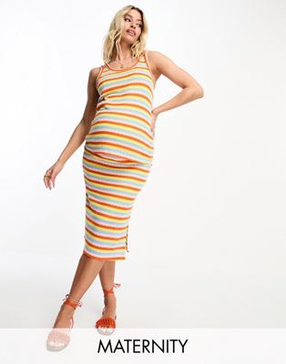 Mamalicious Maternity stripe midi skirt co-ord in multicoloured