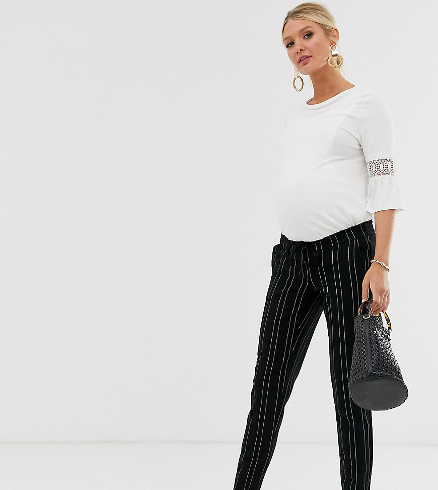 Mamalicious maternity stripe tapered trousers in black