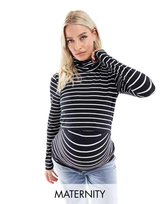 Mamalicious Maternity striped high neck jersey top in multi